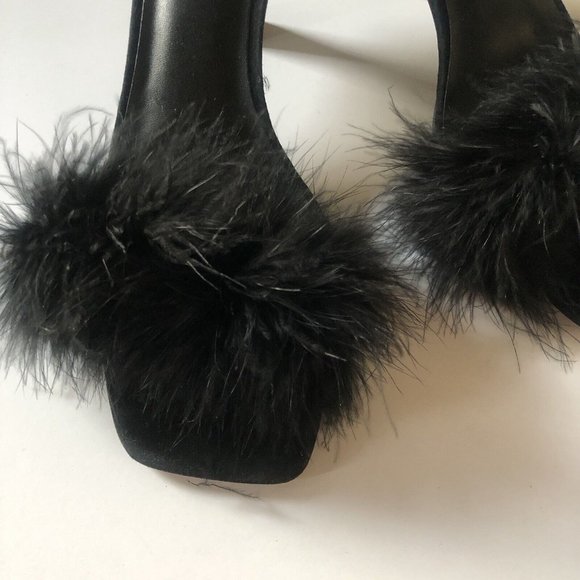Steve Madden Karoo Heels Mules Black Feather - Picture 8 of 9